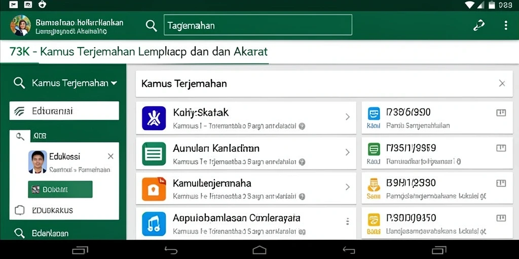 Antarmuka aplikasi Kamus Terjemahan 73K yang ramah pengguna.