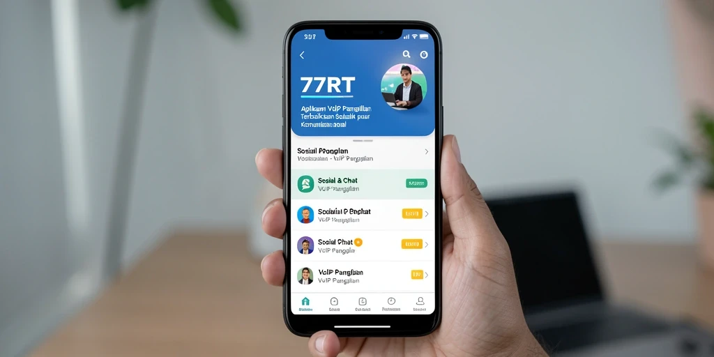 Antarmuka aplikasi 77RT yang sederhana dan modern untuk panggilan VoIP.