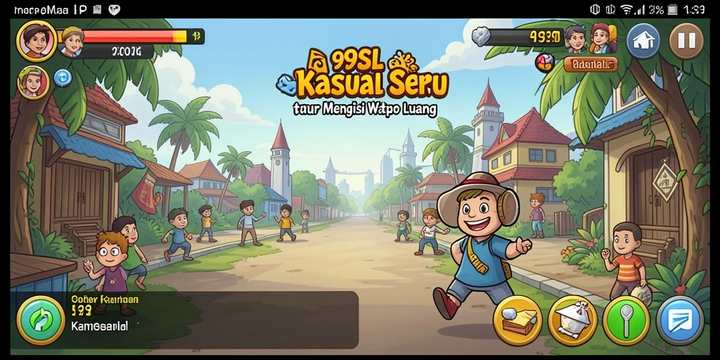Screenshot antarmuka 99SL menampilkan grafis yang cerah dan menarik.