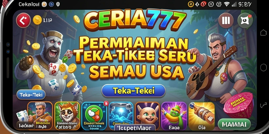 Screenshot CERIA777 menampilkan antarmuka game Teka-Teki yang colorful dan interaktif.