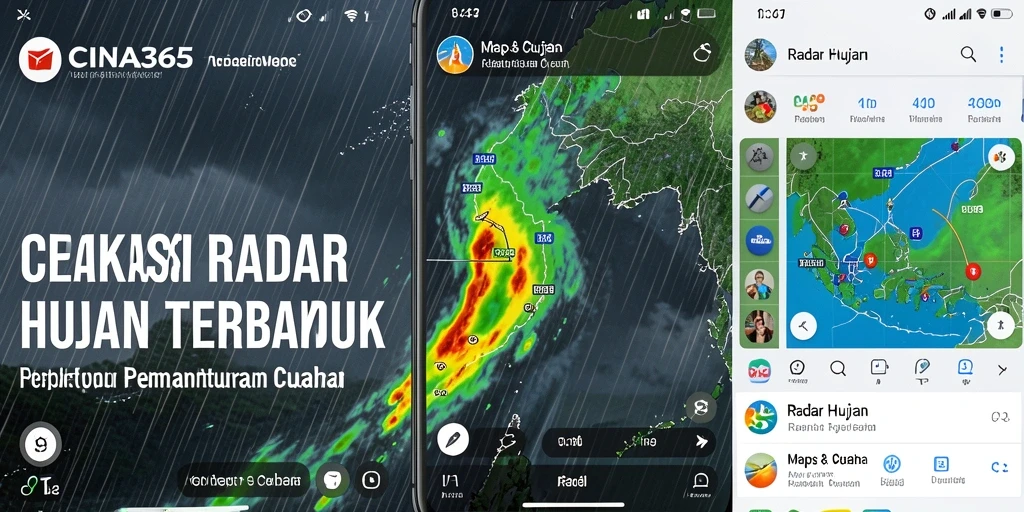 Antarmuka aplikasi CINA365 dengan informasi radar hujan yang jelas.