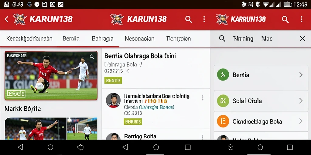 Tampilan antarmuka utama KARUN138 dengan fitur berita olahraga bola.